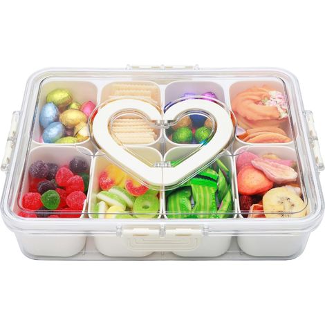 Plateau De Service Divisé Avec Couvercle Et Poignée - 8 Compartiments - Pour Fruits Légumes Noix Bonbons Apéritifs - Réutilisable - 1 Pièce (1/5)