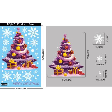 Autocollants de Noël pour fenêtre - Père Noël, sapin de Noël, flocons de neige - Décoration festive - Autocollants statiques pour vitres - BQ547