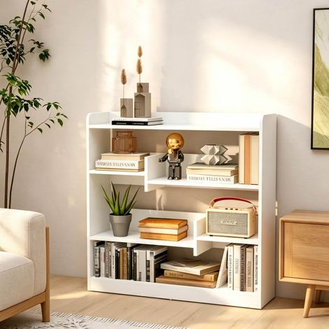 Bibliothèque blanche 4 niveaux, meuble de rangement ouvert en panneau de particules avec étagères réglables, 90 x 24 x 91 cm, pour salon, bureau ou chambre CHICFURN (1/5)