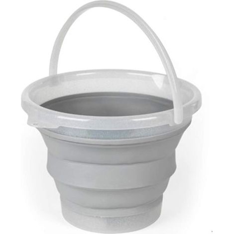 Seau pliable 10 L - Panier de pique-nique extérieur pailleté, organiseur de rangement escamotable, bassine pliable, idéal pour le camping et les festivals, gris pailleté (1/4)