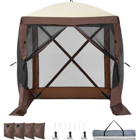 Mophorn Tente tonnelle escamotable, abri solaire à 4 côtés avec panneaux d'intimité amovibles et fenêtres en maille, tente moustiquaire à installation rapide de 1,8 x 1,8 m avec moustiquaire, marron (1/5)