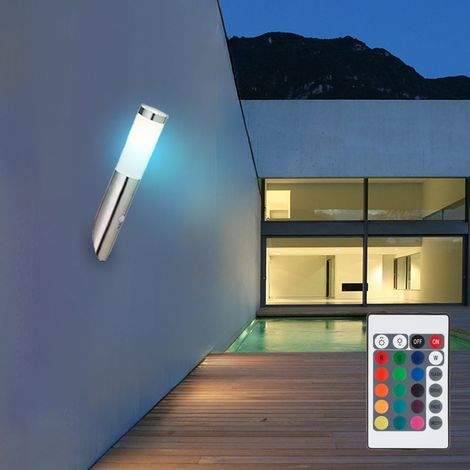 Applique murale en acier inoxydable torche murale extérieur maison détecteur de mouvement, télécommande dimmable, 1x LED RGB 8,5W 806Lm blanc chaud, DxH 7,6x40cm (1/5)