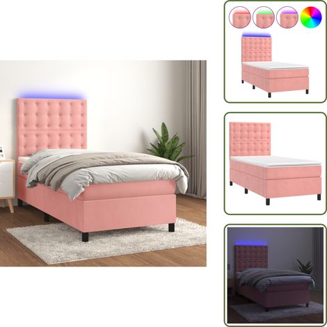 Tête de lit réglable - vidaXL Sommier à lattes de lit matelas et LED Rose 80x200 cm Velours - Bande LED colorée