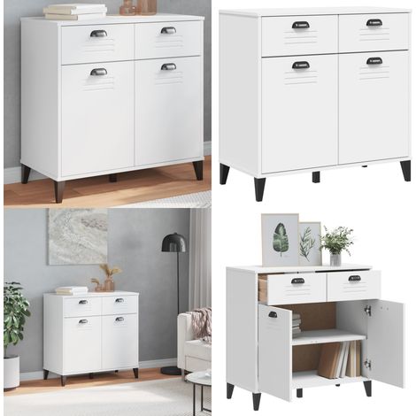 Buffet VIKEN blanc 80x40x80 cm bois d'ingénierie - Buffet - Meuble De Rangement - Armoire - Mobilier Industriel - Meuble Blanc - Home & Living (1/5)