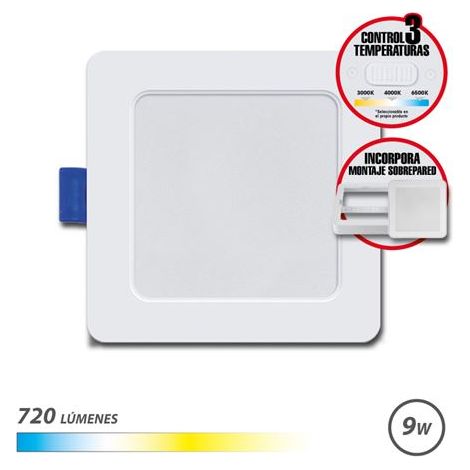 Elbat downlight quadrato 9w - 720lm -- 3 selettori di temperatura + wallwasher - colore white