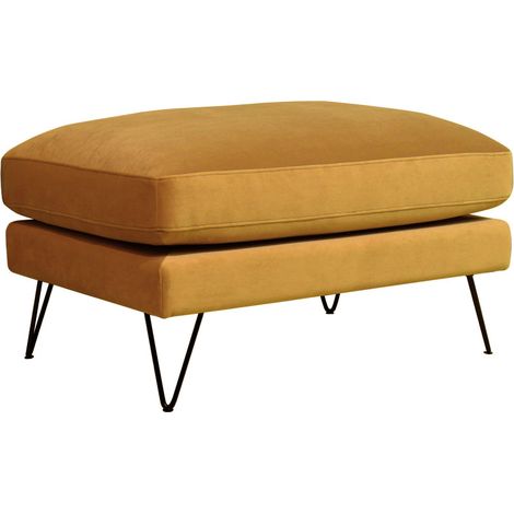 Pouf en velours pieds épingles noirs - Jaune moutarde - VILLABON (1/5)