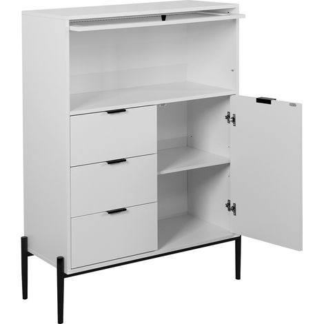 Aparador con 3 Cajones, 1 Puerta y 1 Puerta de Cristal, Estantes Ajustables, Estilo Elegante, en Tablero de Partículas, Blanco, 85×40×120 cm (1/5)