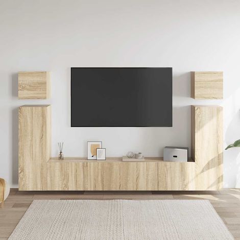 Set de muebles salón TV 8 pzas madera ingeniería roble