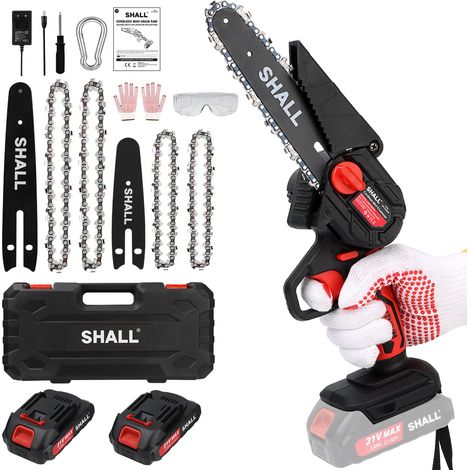 SHALL Mini tronçonneuse / tronçonneuse électrique portable, 24 Volt, 1500 mAh, 2 batteries, 4 chaînes, rouge,Tronçonneuse à batterie (1/5)