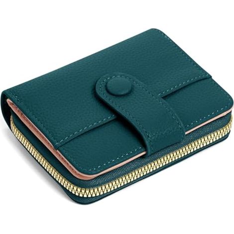 Portefeuille en cuir véritable pour femme, porte-monnaie avec poche à fermeture éclair et multiples compartiments, petit portefeuille minimaliste, excellent porte-cartes avec fenêtre pour pièce d'iden
