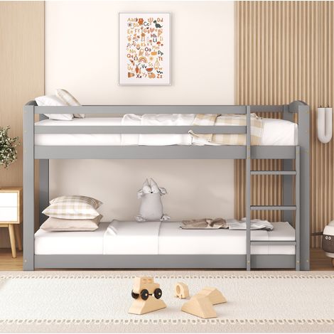 Lit superposé enfant en pin massif et MDF coloris naturel 90x200 cm, bas avec barrières de sécurité (1/5)