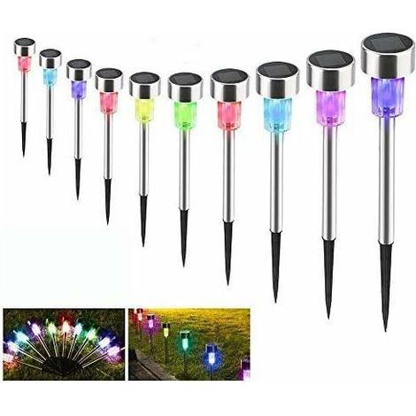 Lampe de jardin solaire extérieure, 10pcs lampe de jardin LED sans fil décoration éclairage solaire solaire pour chemin de pelouse étanche IP65 automatique lumière multicolore rechargeable [Classe éne (1/3)