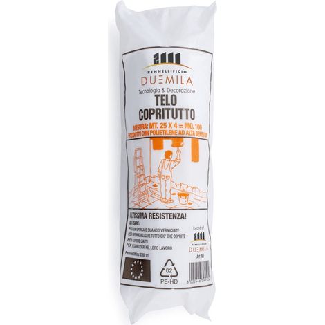 PENNELLIFICIO 2000 Bobina Telo Copritutto in Polietilene ad Alta Densità, Telo Protettivo, Antigoccia, Protegge da Macchie di Pittura, Copertura Macchina, 4x25 M, 100 MQ, 670 gr – Made in Italy (1/2)