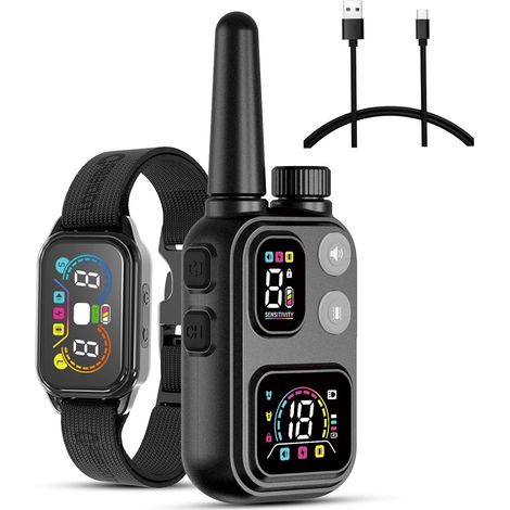 2-en-1 Collier De Dressage pour Chien - 8 Sensibilité Collier Anti Aboiement, Portée De 1500m, 4 Modes, Étanche, Rechargeable, Lumière, Verrouillage De Sécurité (Noir Mat)