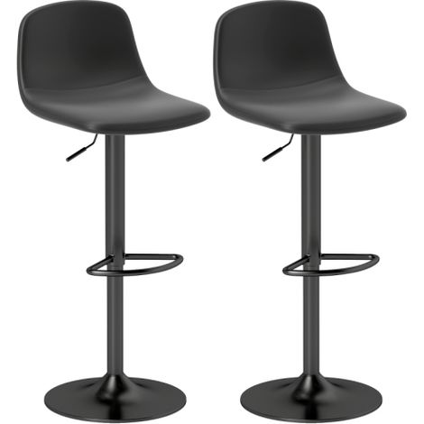 Lot de 2 tabourets de bar réglables et pivotants avec dossier bas et repose-pieds, en simili cuir, noir (1/5)