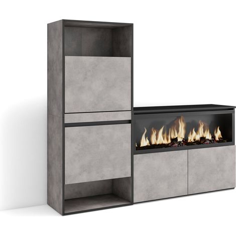 Skraut Home - Schuhregal, Schuhschrank, Schuhaufbewahrung, 167x145x35 cm, Für Schlafzimmer, Zimmer, Elektrokamin XXL, Moderner Stil, Zementgrau (1/5)
