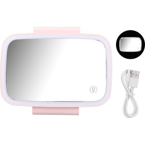 Pare-soleil auto miroir de beauté LED lumineux écran tactile plug-and-play pince clip rétractable rose (1/5)