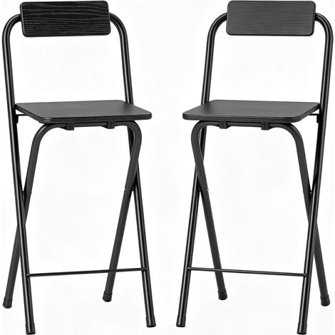 Set di 2 sgabelli da bar pieghevoli con schienale e poggiapiedi in MDF e acciaio nero (1/5)