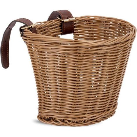 Panier Vélo Enfants - Osier Tressé - Sangles Cuir Réglables - Universel Pour Vélos Et Trottinettes 12 14 16 Pouces - Marron (1/5)