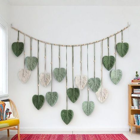 Tapisserie Murale Feuilles Macramé Boheme Tenture Tissée Déco Macrame 120 75 cm pour Salon, Chambre, Chambre D'Enfant Macramé Cadre Photo (1/5)