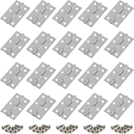 20 Stück Edelstahlscharniere, Türscharniere, Flachscharnierlöcher, Schrankschubladenscharniere, Fensterscharnierverbinder, silberne Kastenscharniere für Schränke, mit 20 Schrauben