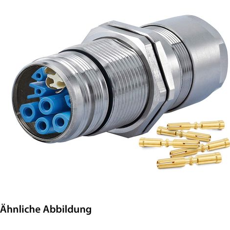 HUMMEL SET inkl. Kontakte M23 Hybrid Wanddurchführung Kupplung, Crimpein. gerade Polzahl 3+4+4+PE, Buchse mit Gegenmutter Hinterwand, Klemmbereich 7,0mm - 12,0mm - 1 Stück