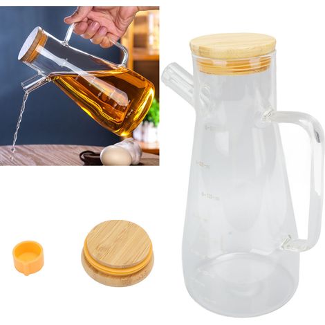 Hochwertige, staubdichte Küchenflasche aus Borosilikatglas mit Bambusdeckel. Auch geeignet für Gewürze, Sojasauce und Essig. Fassungsvermögen: 900 ml. (1/5)