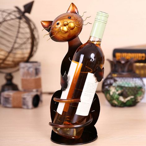 Porte-bouteilles décoratif de bureau en forme de chat en fer forgé (1/5)