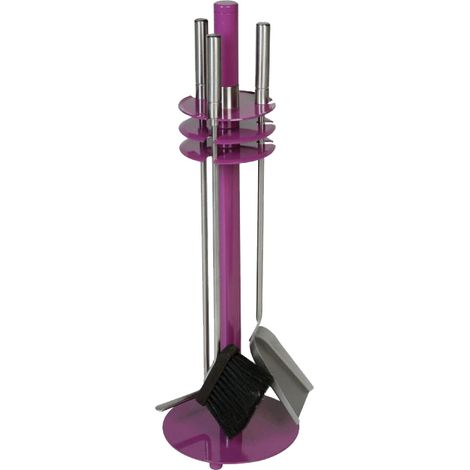 Serviteur de cheminée 3 pièces violet avec accessoires inox