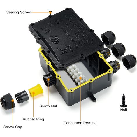 Boîte de Dérivation Etanche IP68 Extérieur - 4 Voies Plus Grande Câble, Connecteur Boîte de Jonction Electrique pour Câble Ø 4 à 14mm, ABS + PVC (1/4)