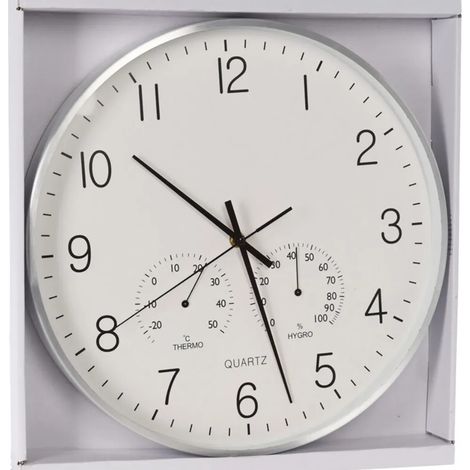 Horloge murale 3 cadrans aluminium  Heure, température, hygrométrie