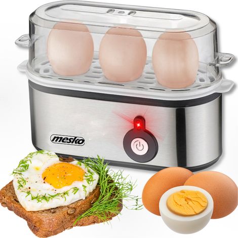 Mesko MS 4485 Cuiseur électrique 3 pièces pour oeufs, acier inoxydable, protection contre la s 350W Argent
