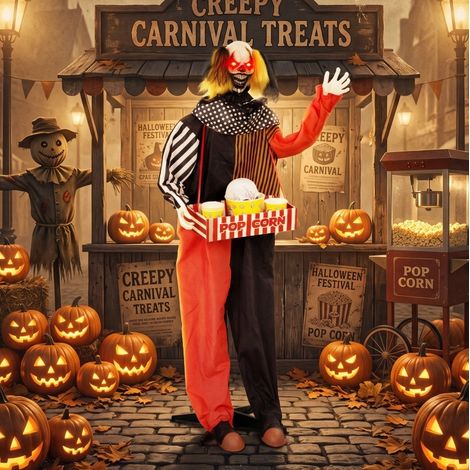 Animierter Halloween-Clown 50 x 35 x 180 cm aus Metall, bunt, mit beweglichem Kopf – MEUBLIV (1/5)