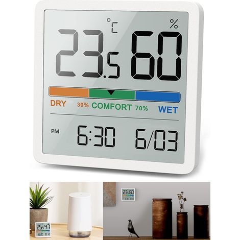 Rnemitery – Thermomètre numérique d'intérieur – Moniteur de température et d'humidité – Plage de -9,9 à 60°C – Précision ±1°C – Grand écran LCD