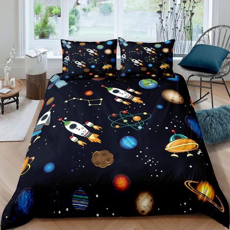 Kinder Bettwäsche 155x220 cm 3-teilig Mikrofaser Weltraum Muster
