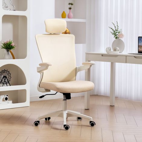 Chaise bureau ergonomique. fauteuil de bureau. accoudoirs relevables. soutien lombaire. appui-tête. 60x63x120cm. beige
