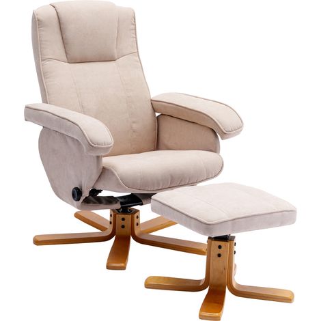 SVITA Charles Relaxsessel Hocker Sessel Fernsehsessel Drehsessel Polyester Holz Beige (1/5)