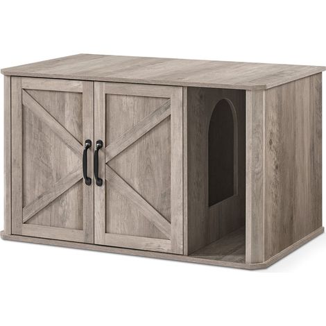 Armario para arenero de gatos mueble moderno entrada frontal puertas dobles tiradores caseta para gatos mesa auxiliar 85 x 485 x 50 cm gris 120006513 (1/5)