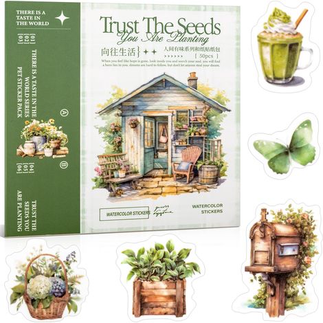 lot d'autocollants Washi sur le thème du jardin pour scrapbooking et junk journal – 50 feuilles d'autocollants de journaling vintage (TZ-005-005) (1/5)