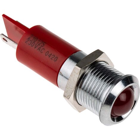 Voyant LED lumineux Rouge RS PRO, dia. 14mm, 230V c.a., IP67 ( Prix pour 1 ) (1/2)