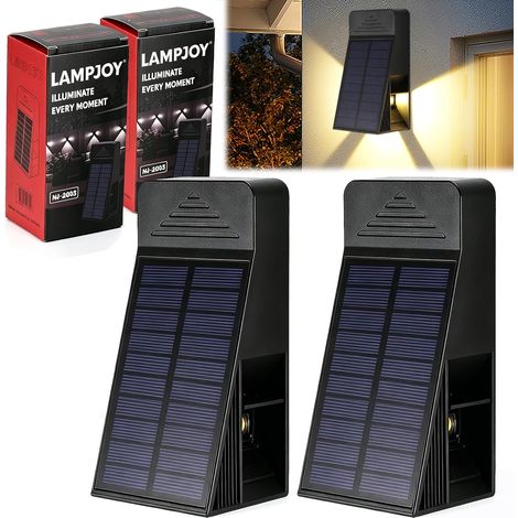 Lot de 2 Applique Solaire Extérieur Lumière Froide, Orientable à 120° Éclairage sur Trois Côtés Applique Murale Solaire, Étanches IP65 Lampes Solaires D'extérieur