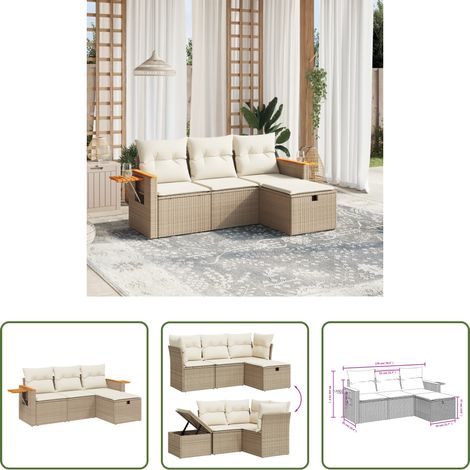 Meubles de jardin - Salon de jardin avec coussins 4 pcs beige résine tressée (1/5)
