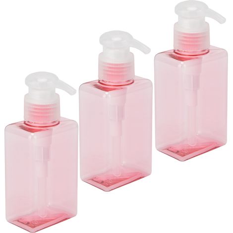 Lot de 3 flacons-pompes vides en plastique rechargeables de 100 ml pour lotion, savon, shampoing et gel douche. (1/5)