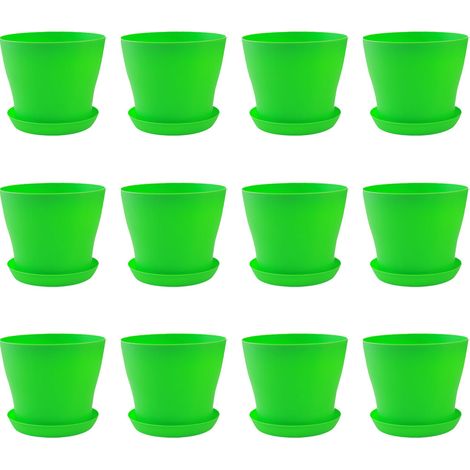 Set mit 12 Kunststoff-Blumentöpfen (20 cm Durchmesser) für den Innenbereich, mittelgroße Töpfe/Pflanzgefäße für Blumensetzlinge mit Untersetzer, moderne dekorative Pflanzgefäße (1/5)