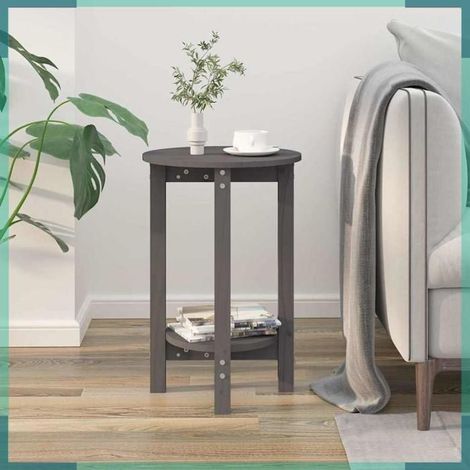 Table basse - Modèle 822359 - Bois massif de pin - Gris - Ø 40 x H 60 cm (1/5)