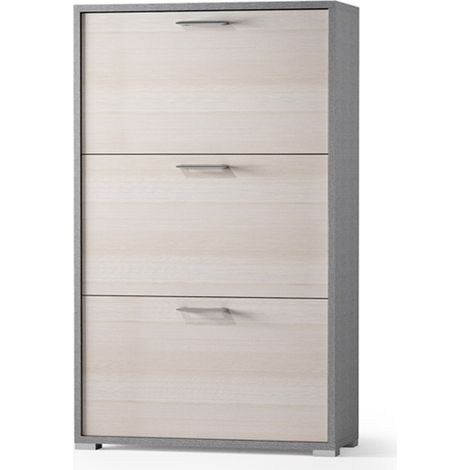 Scarpiera salvaspazio con tre ante a ribalta in legno larice / tessuto H 112 cm (1/3)
