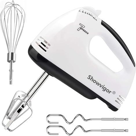 Batteur Electrique Cuisine - 7 Vitesses Fouet Electrique Portable avec 5 Accessoires en Acier Inoxydable Fouet, Batteur Alimentaire pour Fouetter Mélanger des Biscuits Gâteaux, Cuisson (1/5)