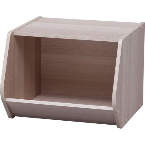 Iris Ohyama, Etagère, Boîte de rangement en bois, Meuble d'appoint, Empilable, STB-400, Marron Clair, L38.8 x P40 x H30.5 cm