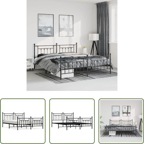 vidaXL Lit avec tête et pied -  Cadre de lit métal sans matelas avec pied de lit noir 183x213cm (1/5)