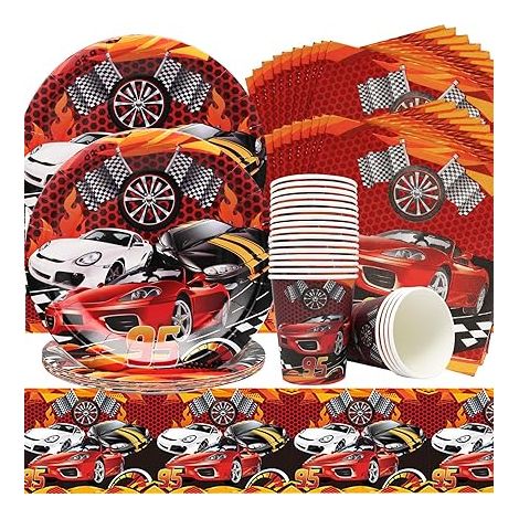 Vaisselle Voiture Course Décorations Fête Anniversaire Assiettes Gobelets Serviettes Table Nappes (1/5)